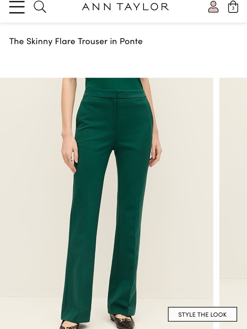 Ann Taylor Ponte Skinny Flare Trouser in Deep Green